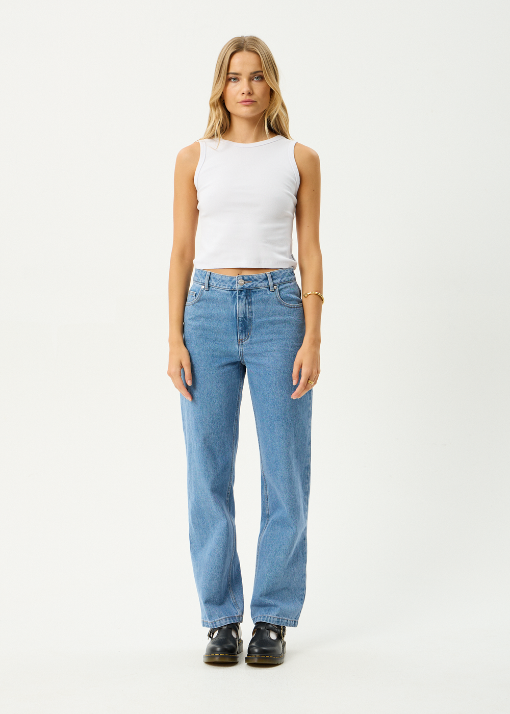 Womens Rib Singlet Charlie - White - AFENDS