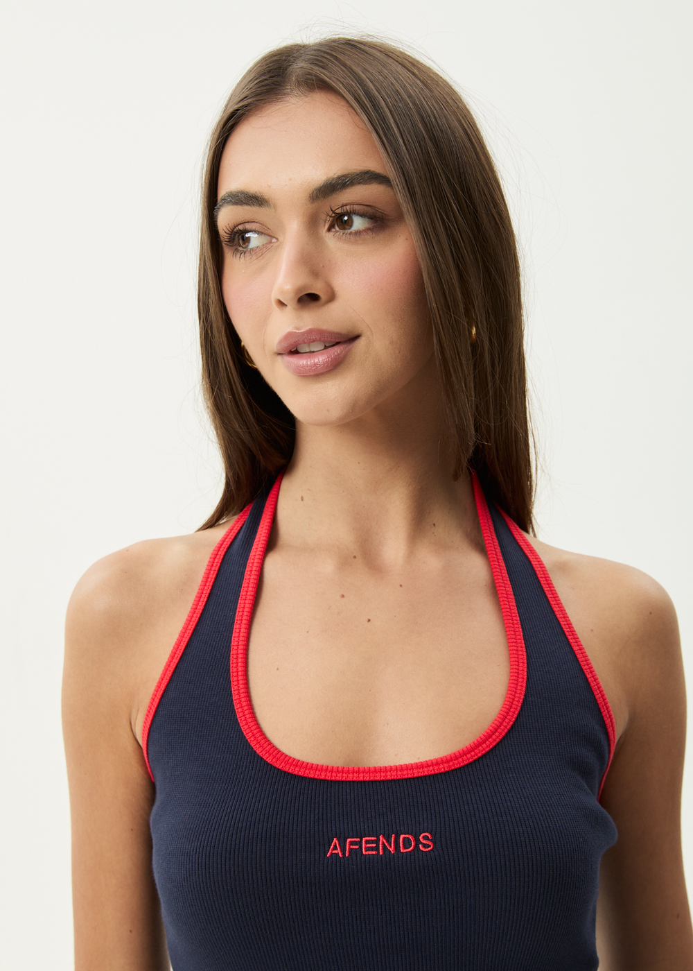 Womens Rib Halter Basis - Navy / tomato - AFENDS