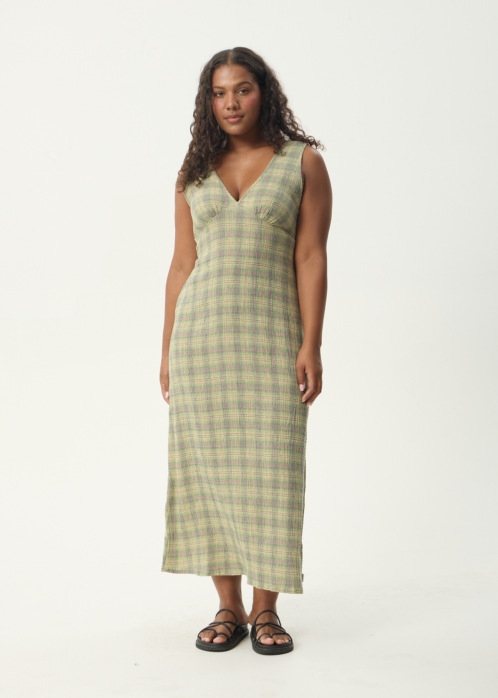 Womens Seersucker Maxi Dress Tully - Position Green Check - AFENDS