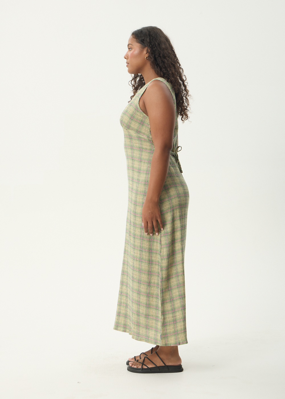 Womens Seersucker Maxi Dress Tully - Position Green Check - AFENDS