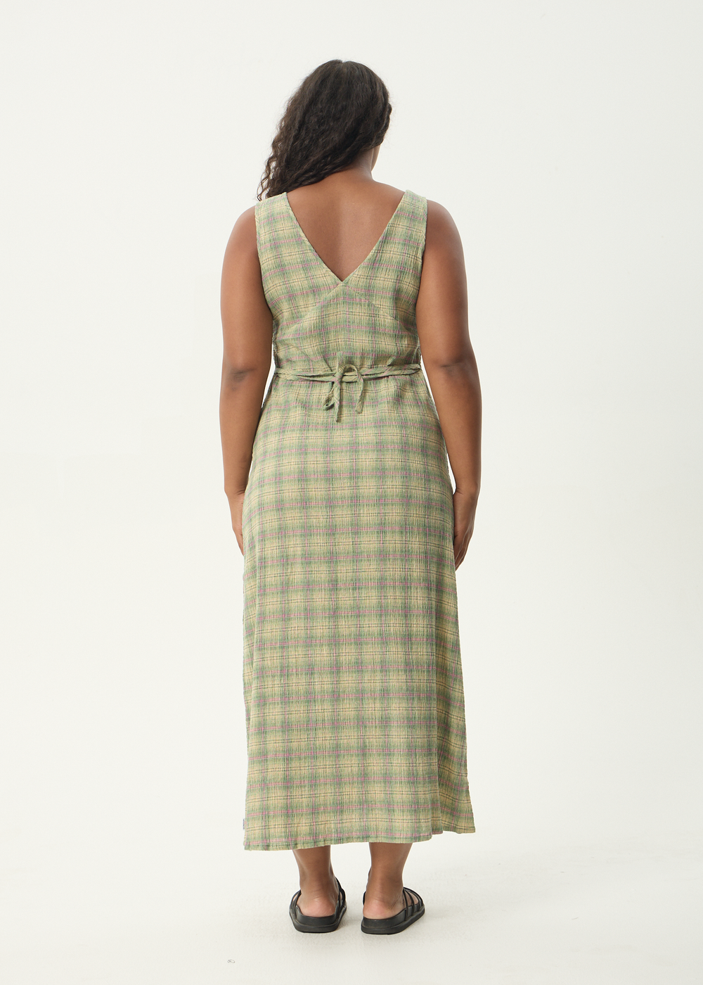 Womens Seersucker Maxi Dress Tully - Position Green Check - AFENDS