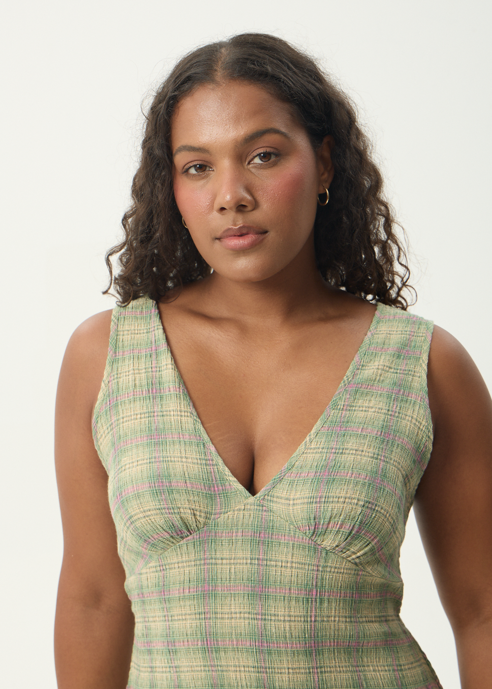 Womens Seersucker Maxi Dress Tully - Position Green Check - AFENDS