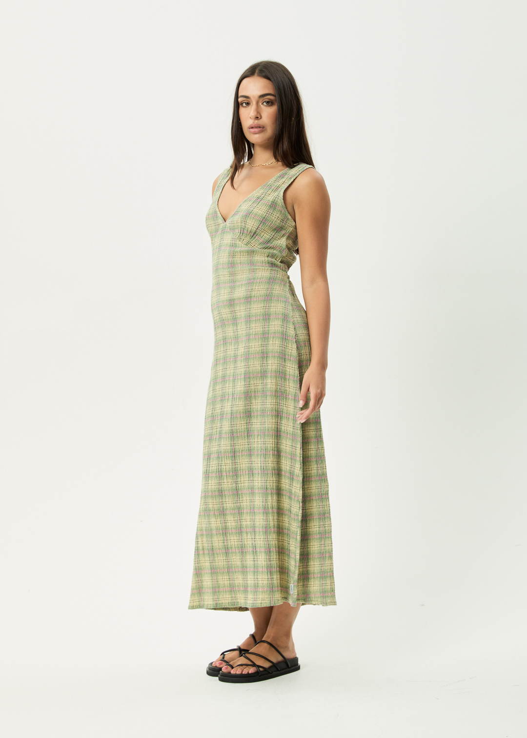 Tully Seersucker Maxi Dress – Green Check