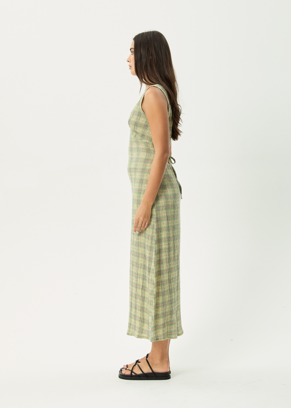 Womens Seersucker Maxi Dress Tully - Position Green Check - AFENDS