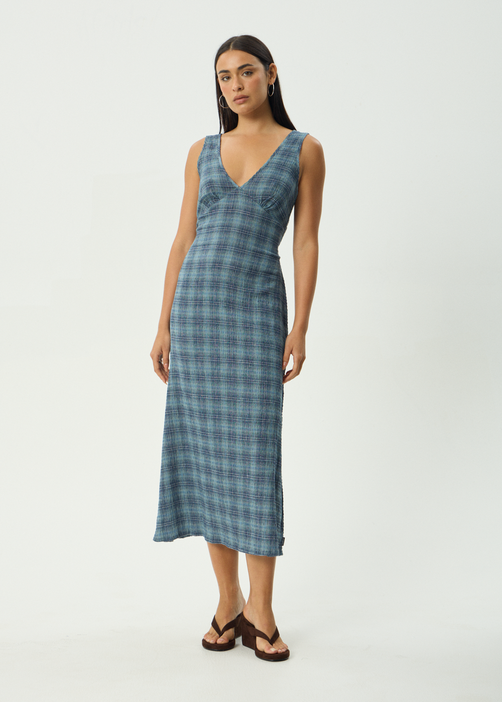 Womens Seersucker Maxi Dress Tully - Position Navy Check - AFENDS