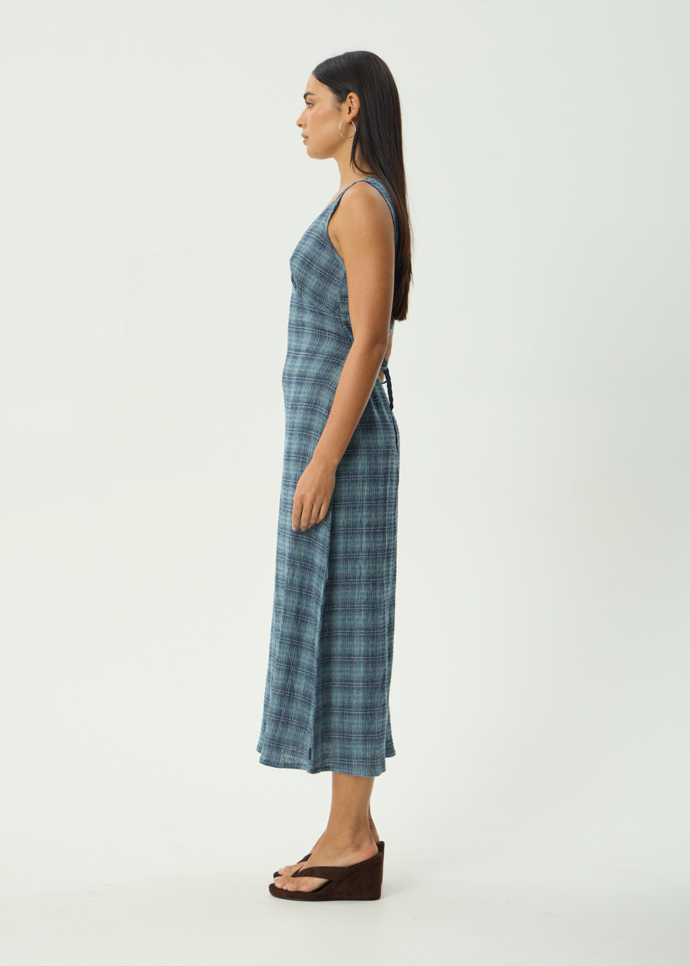 Womens Seersucker Maxi Dress Tully - Position Navy Check - AFENDS