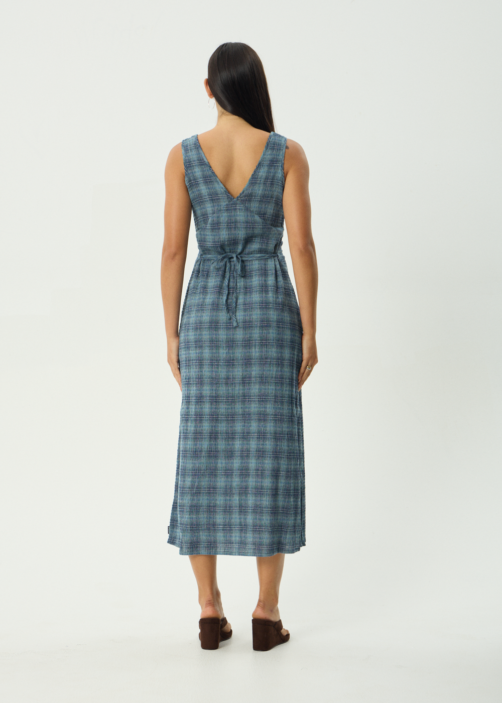 Womens Seersucker Maxi Dress Tully - Position Navy Check - AFENDS
