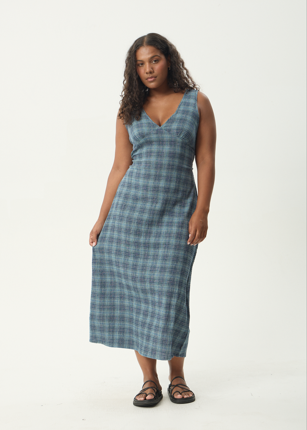 Womens Seersucker Maxi Dress Tully - Position Navy Check - AFENDS
