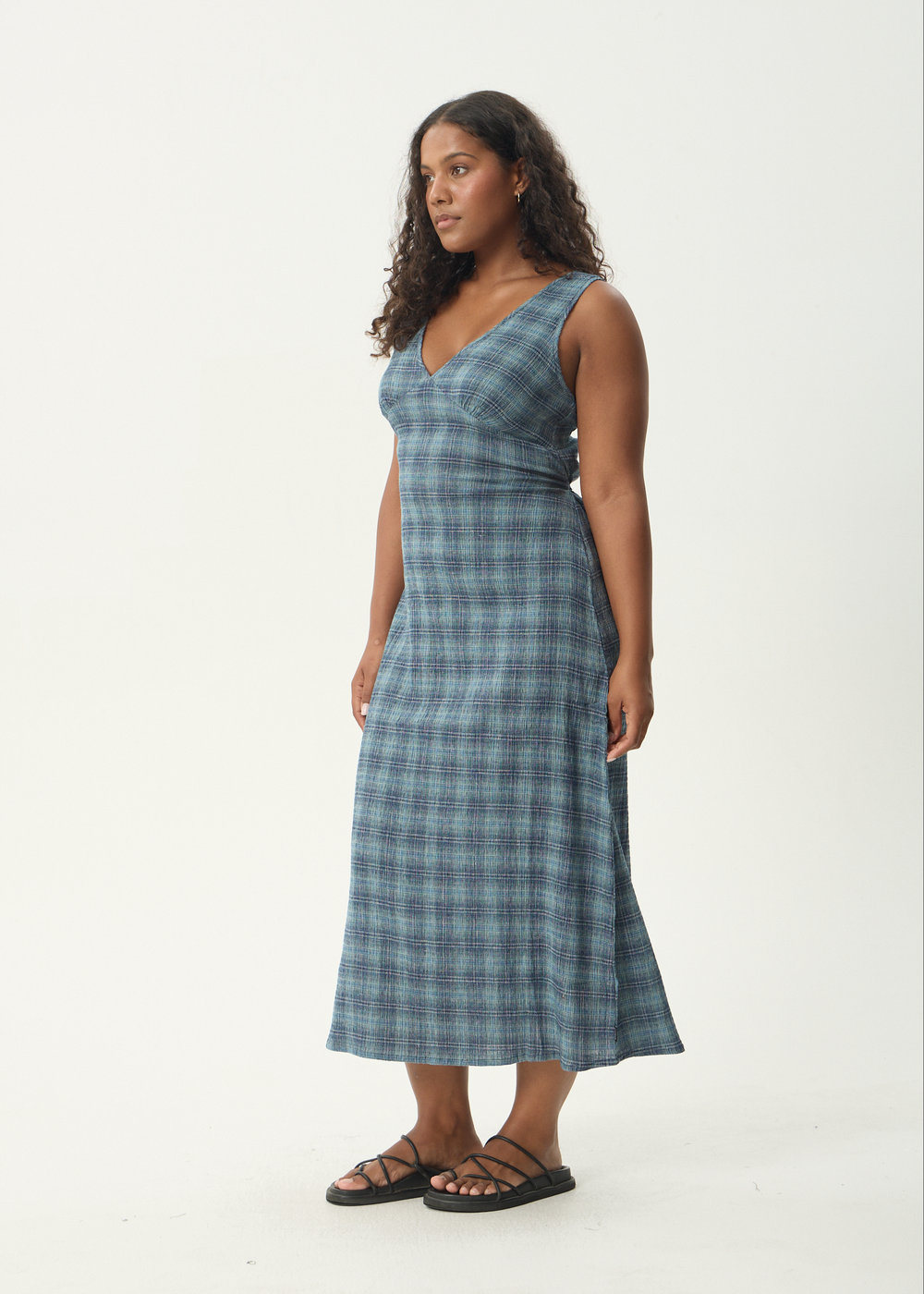 Womens Seersucker Maxi Dress Tully - Position Navy Check - AFENDS