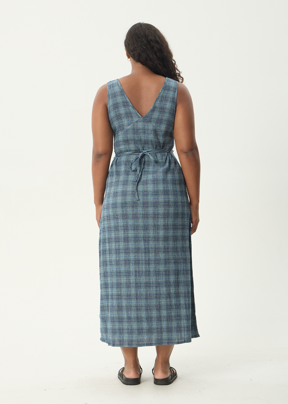 Womens Seersucker Maxi Dress Tully - Position Navy Check - AFENDS