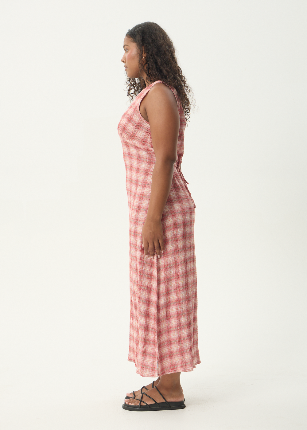 Womens Seersucker Maxi Dress Position Tully - Red Check - AFENDS