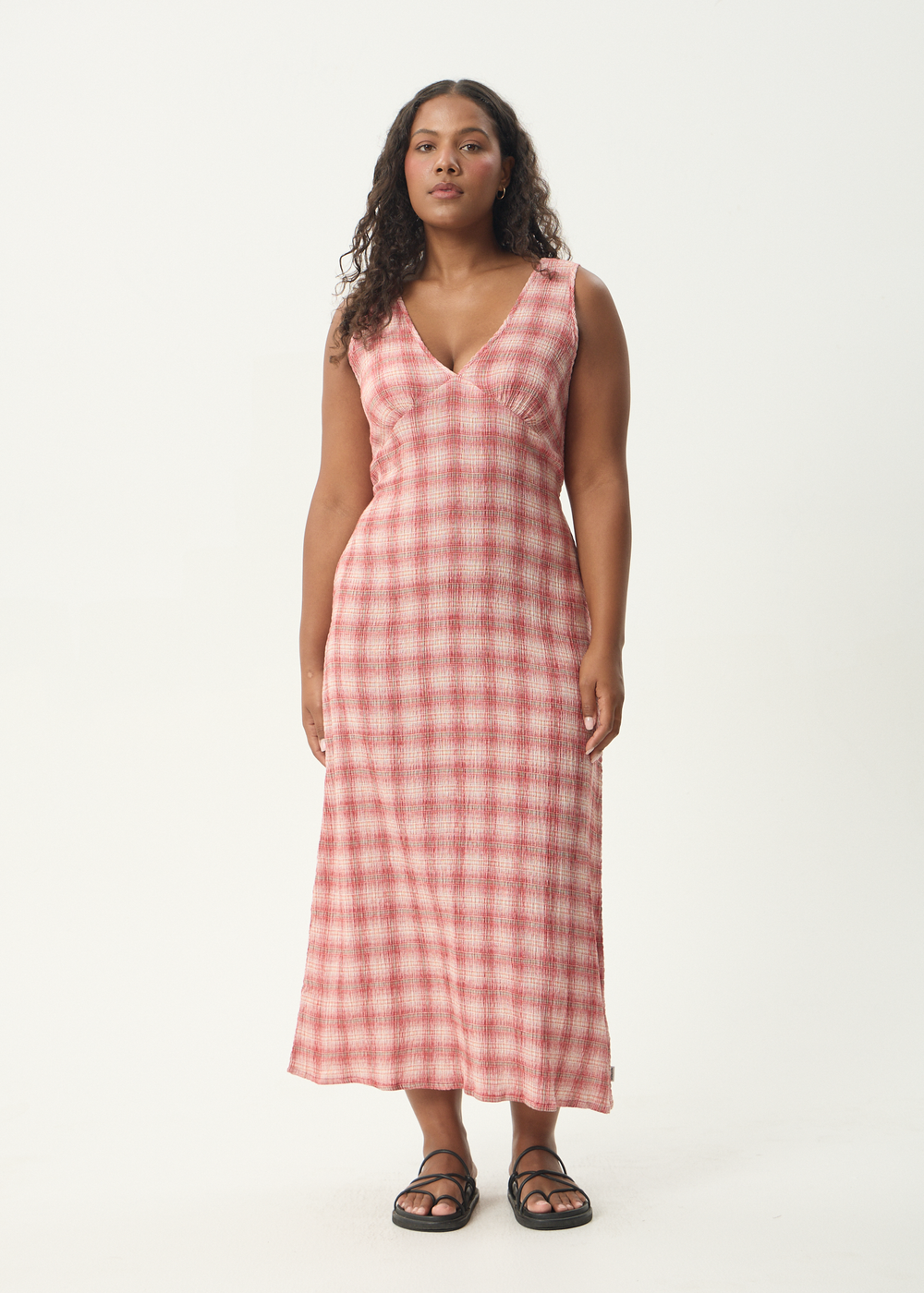 Womens Seersucker Maxi Dress Position Tully - Red Check - AFENDS