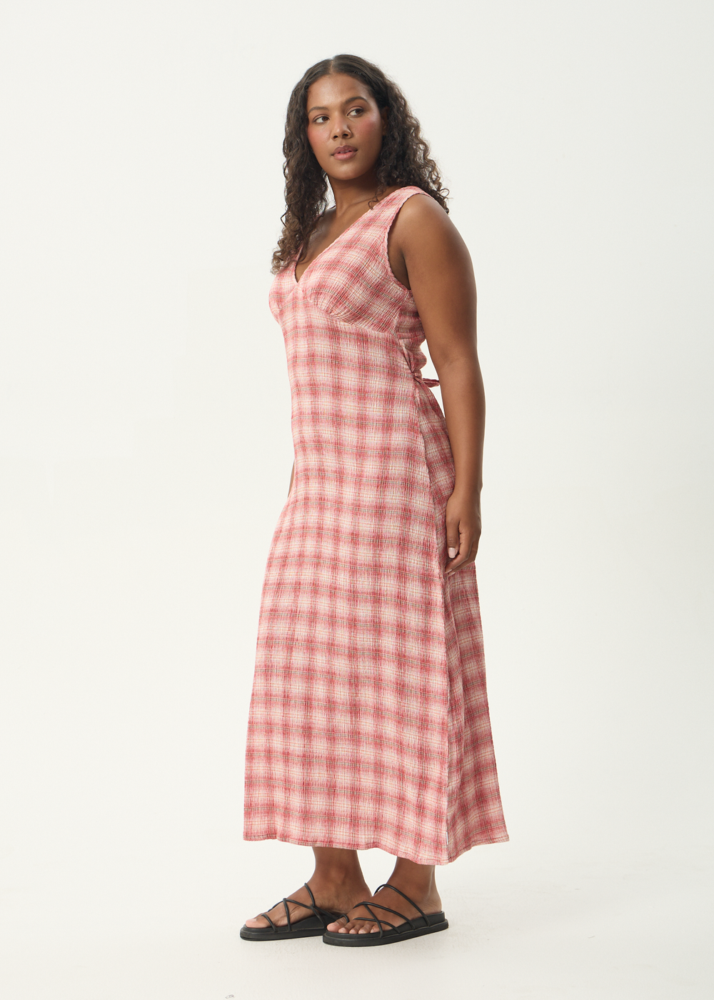 Womens Seersucker Maxi Dress Position Tully - Red Check - AFENDS