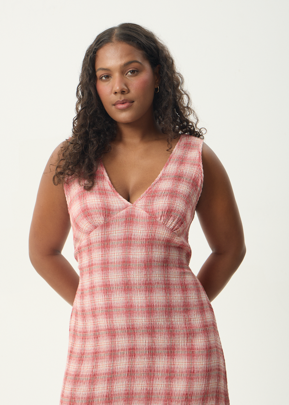 Womens Seersucker Maxi Dress Position Tully - Red Check - AFENDS