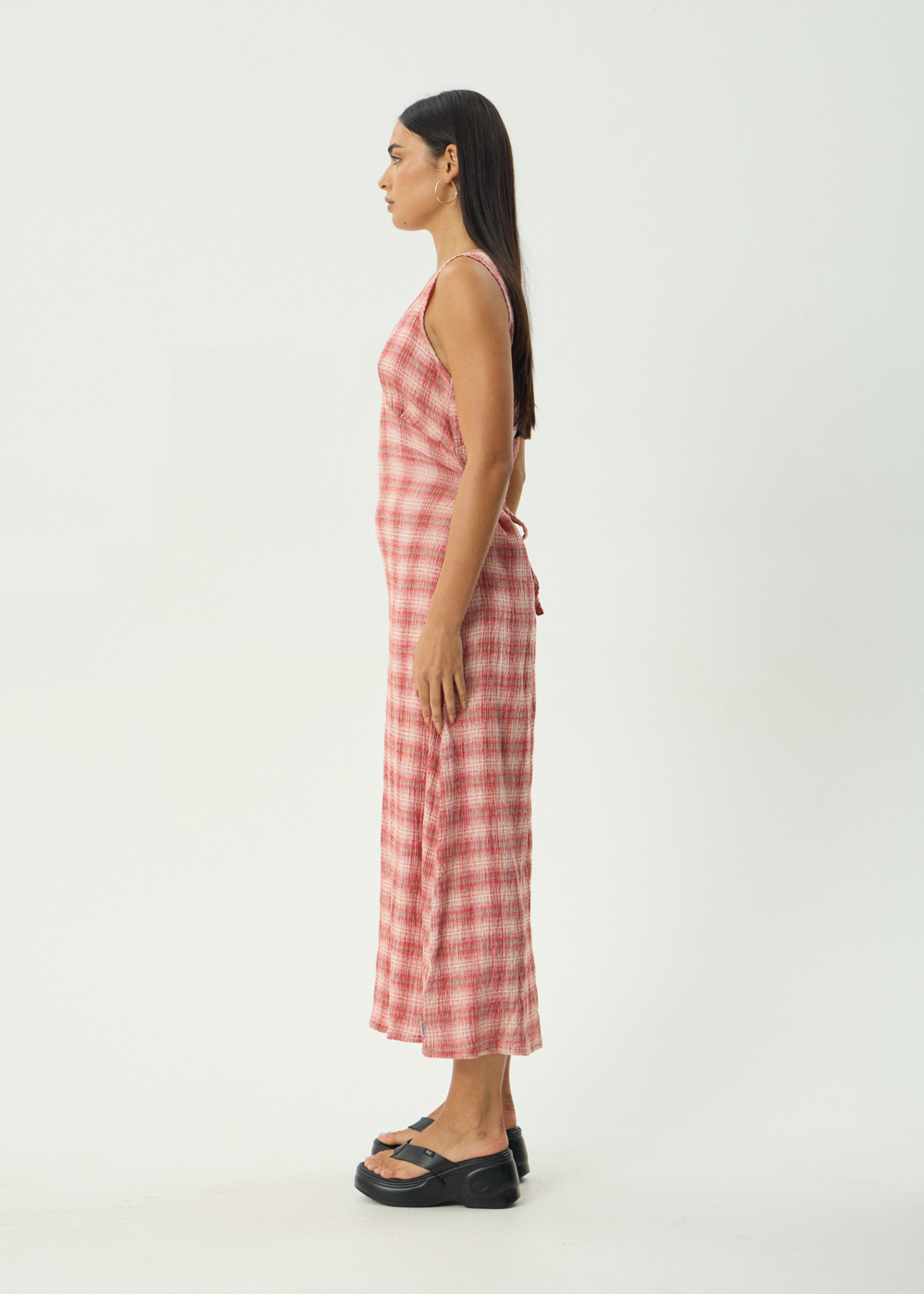 Womens Seersucker Maxi Dress Position Tully - Red Check - AFENDS