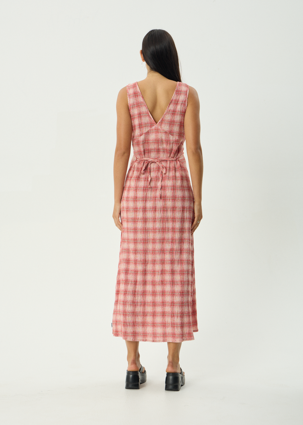 Womens Seersucker Maxi Dress Position Tully - Red Check - AFENDS