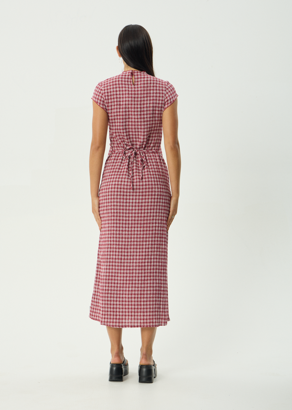 Womens Seersucker Midi Dress Elodie - Base Burgundy Check - AFENDS