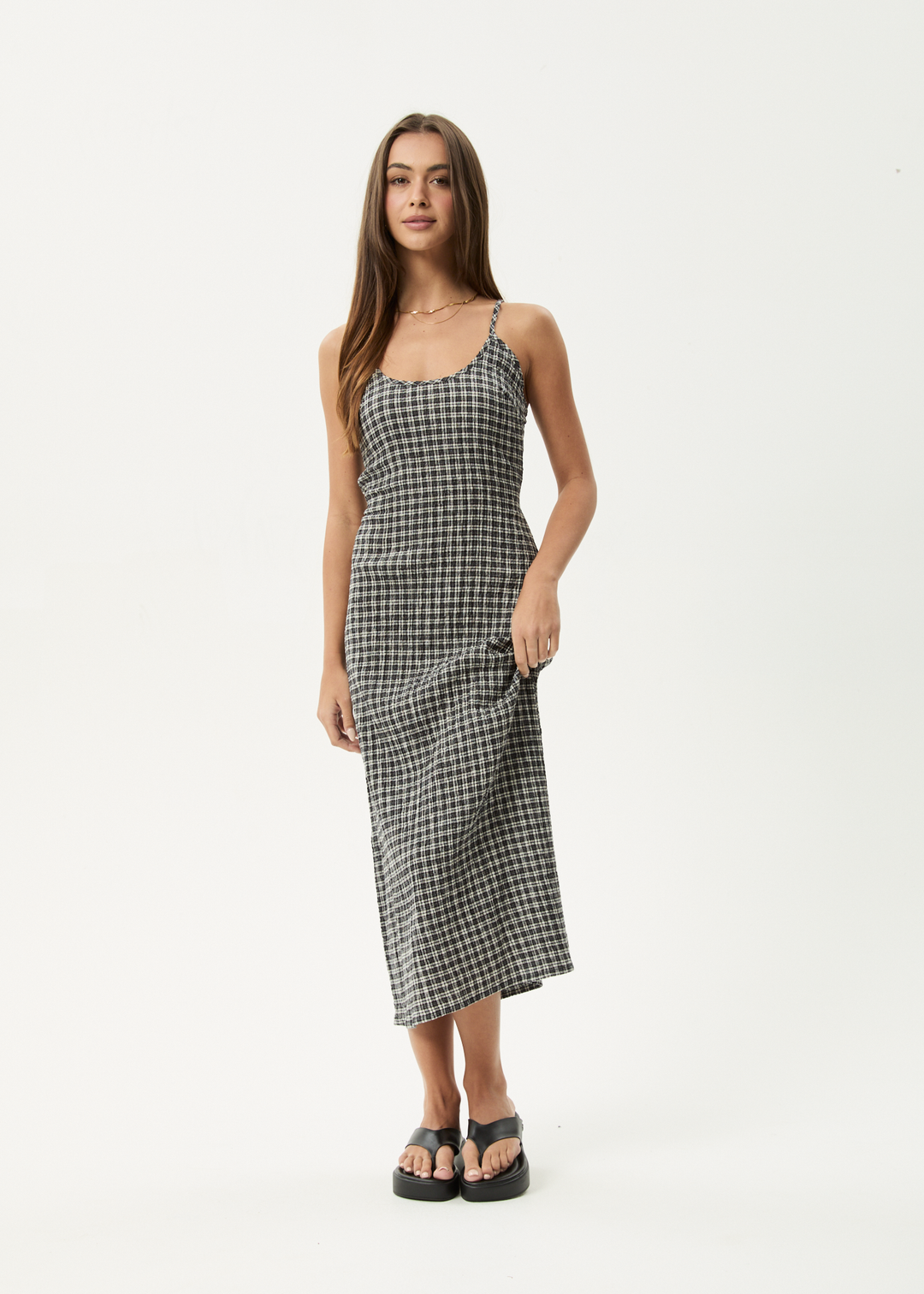 Rumi Seersucker Midi Dress – Steel Check