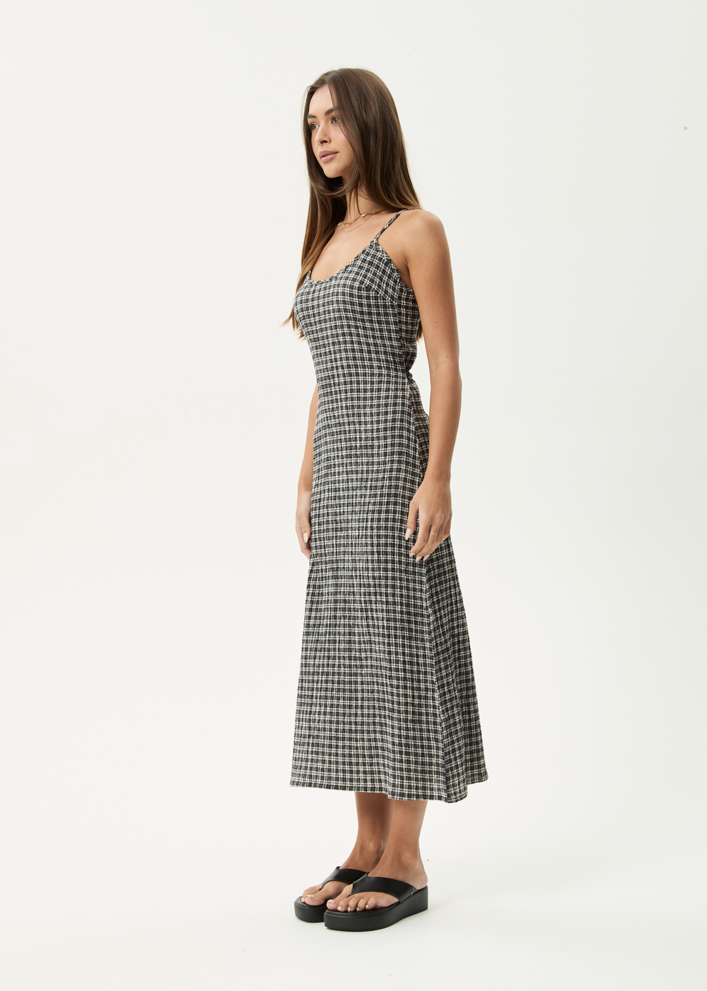 Womens Seersucker Midi Dress Rumi - Steel Check - AFENDS