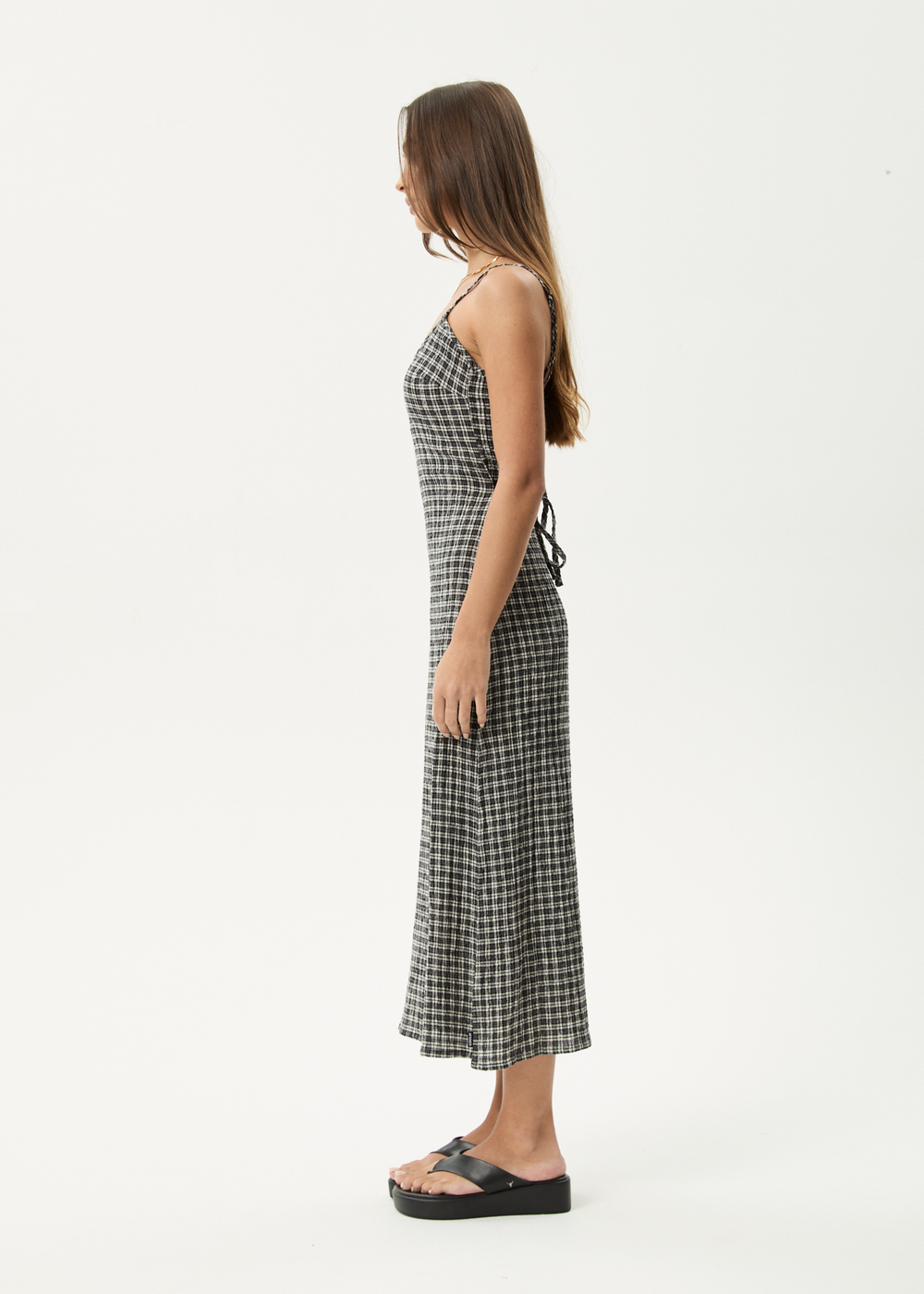 Womens Seersucker Midi Dress Rumi - Steel Check - AFENDS