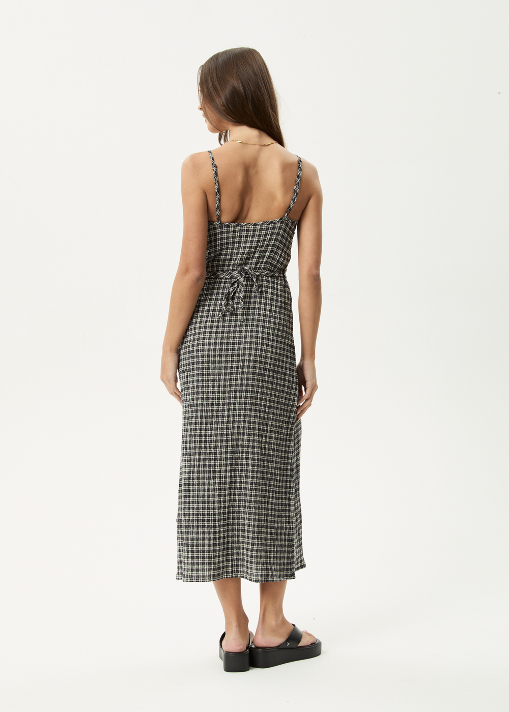 Womens Seersucker Midi Dress Rumi - Steel Check - AFENDS