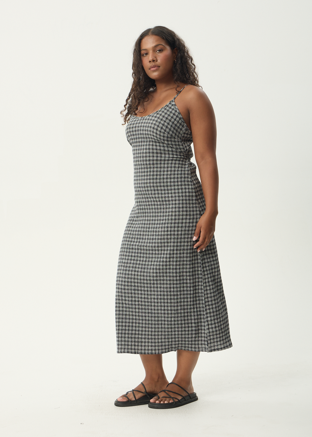 Womens Seersucker Midi Dress Rumi - Steel Check - AFENDS