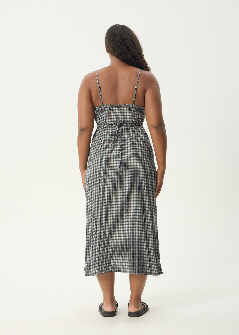 Womens Seersucker Midi Dress Rumi - Steel Check - AFENDS
