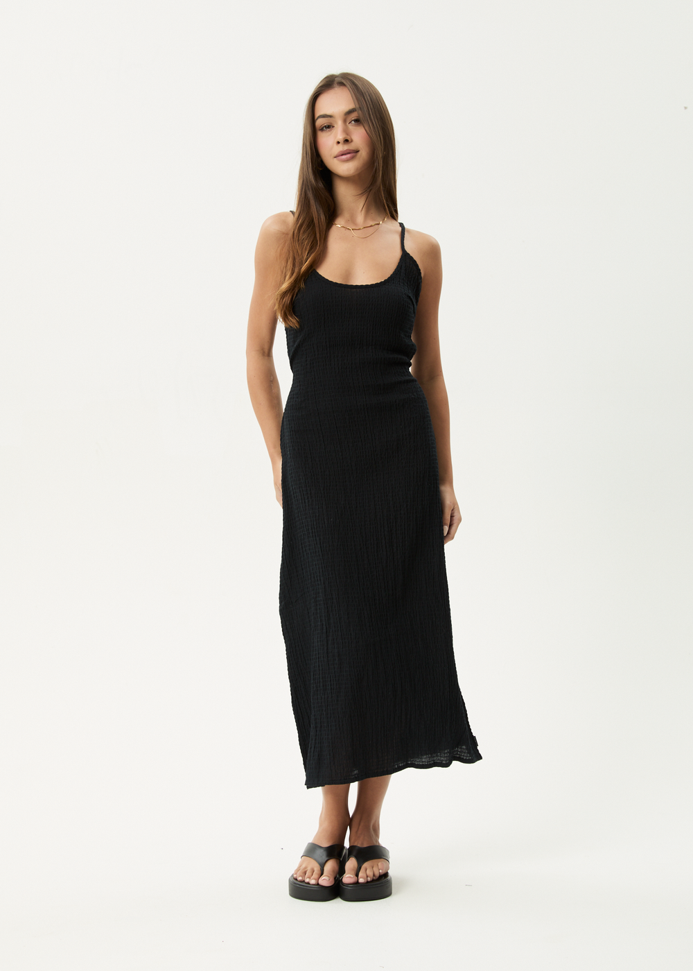 Womens Seersucker Midi Dress Rumi - Black - AFENDS