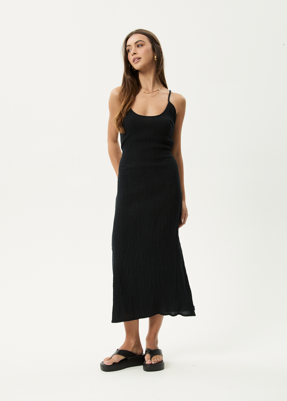 Womens Seersucker Midi Dress Rumi - Black - AFENDS