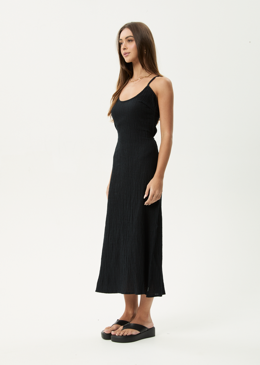 Womens Seersucker Midi Dress Rumi - Black - AFENDS