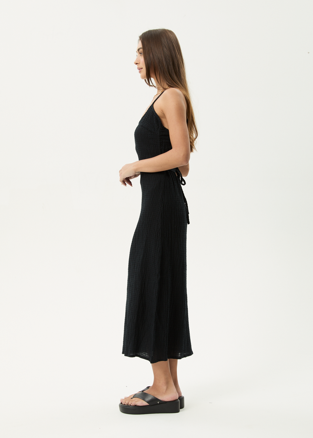 Womens Seersucker Midi Dress Rumi - Black - AFENDS