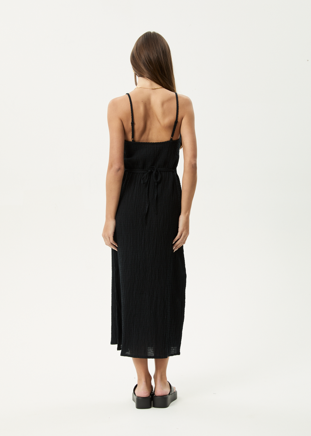 Womens Seersucker Midi Dress Rumi - Black - AFENDS