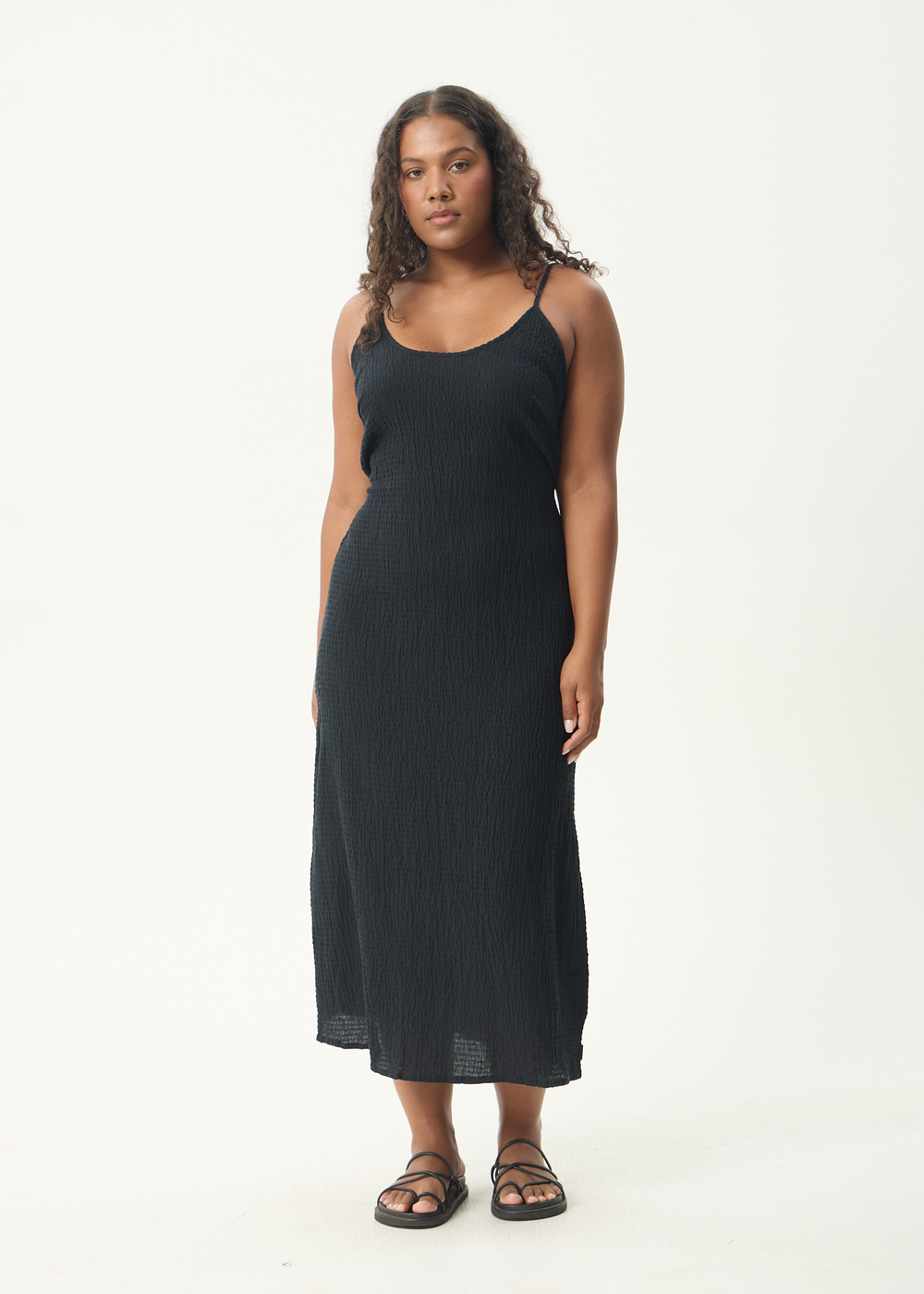 Womens Seersucker Midi Dress Rumi - Black - AFENDS