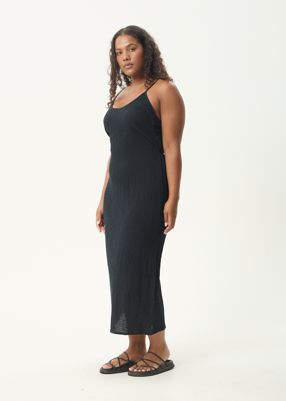 Womens Seersucker Midi Dress Rumi - Black - AFENDS