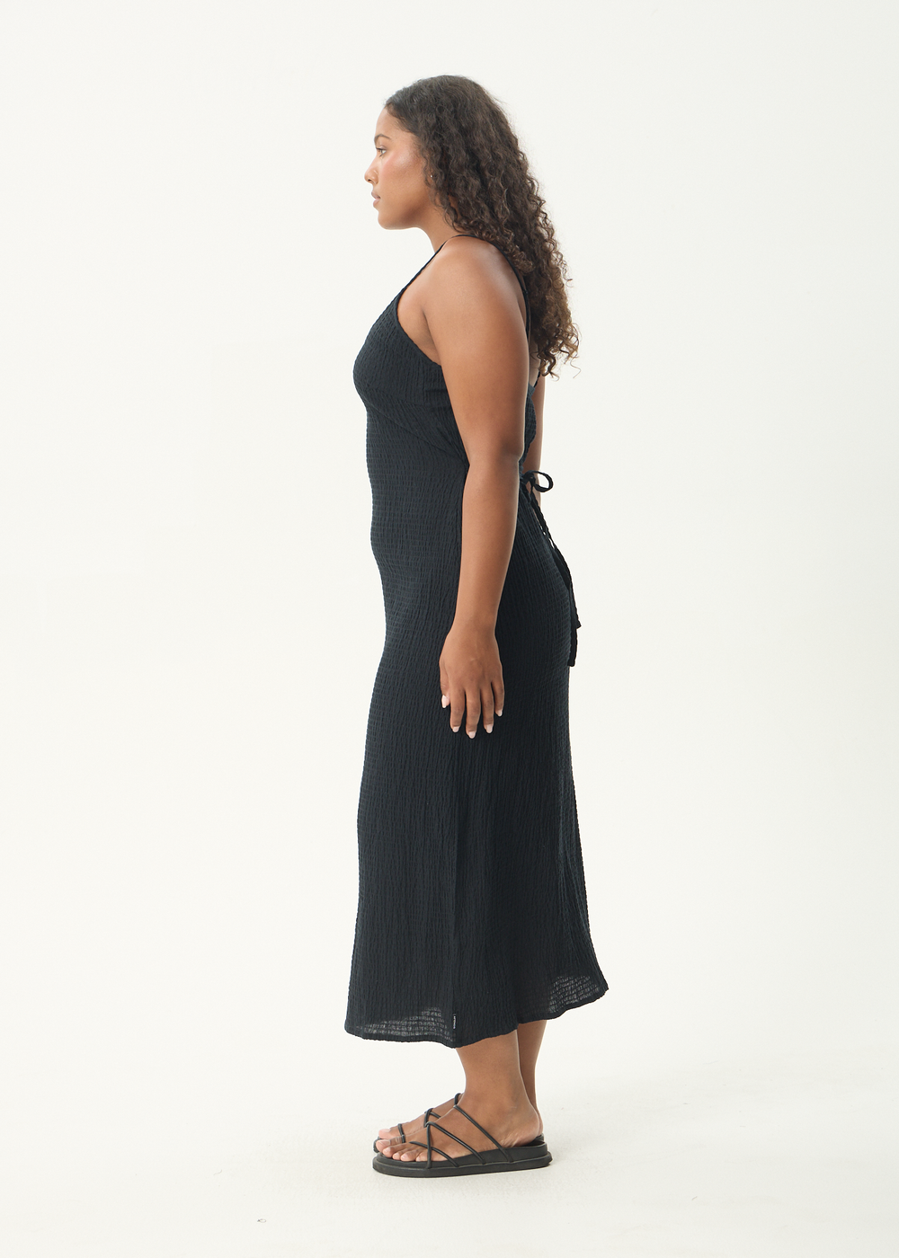 Womens Seersucker Midi Dress Rumi - Black - AFENDS