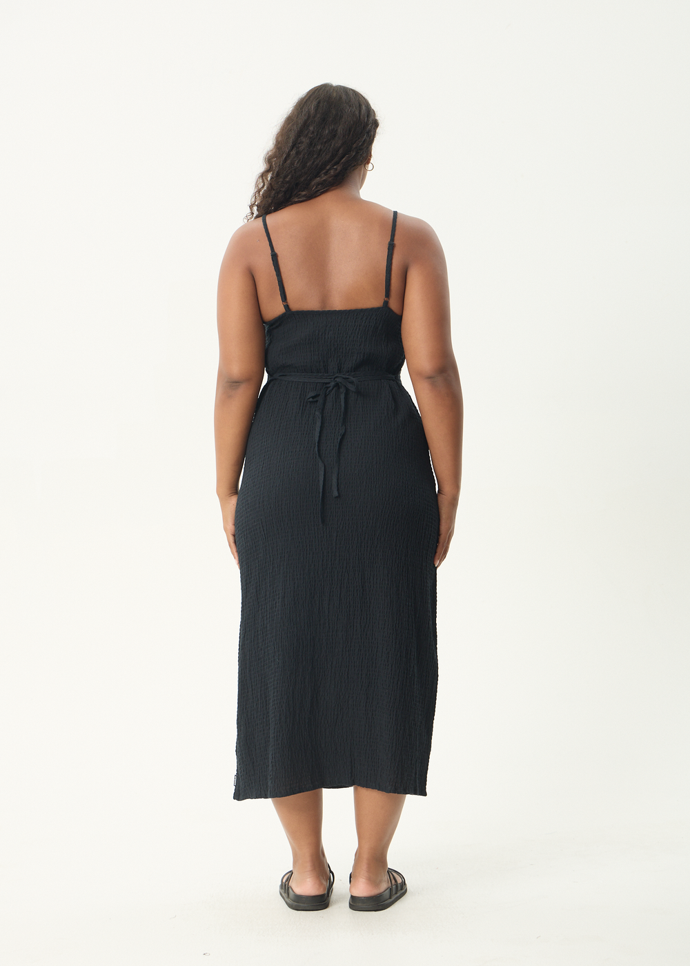 Womens Seersucker Midi Dress Rumi - Black - AFENDS