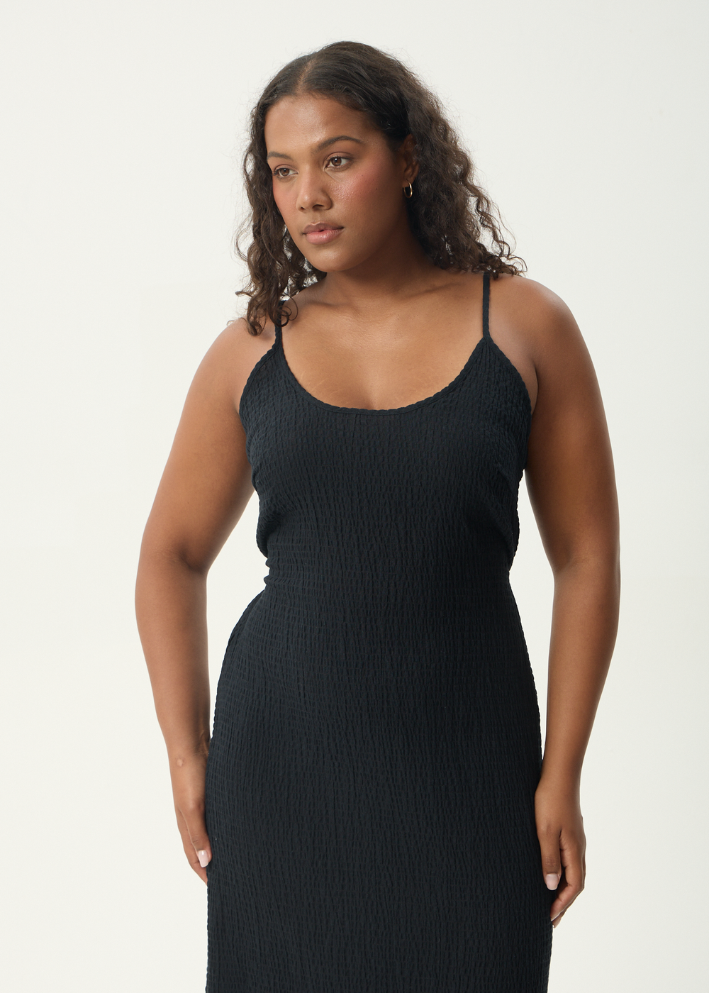 Womens Seersucker Midi Dress Rumi - Black - AFENDS
