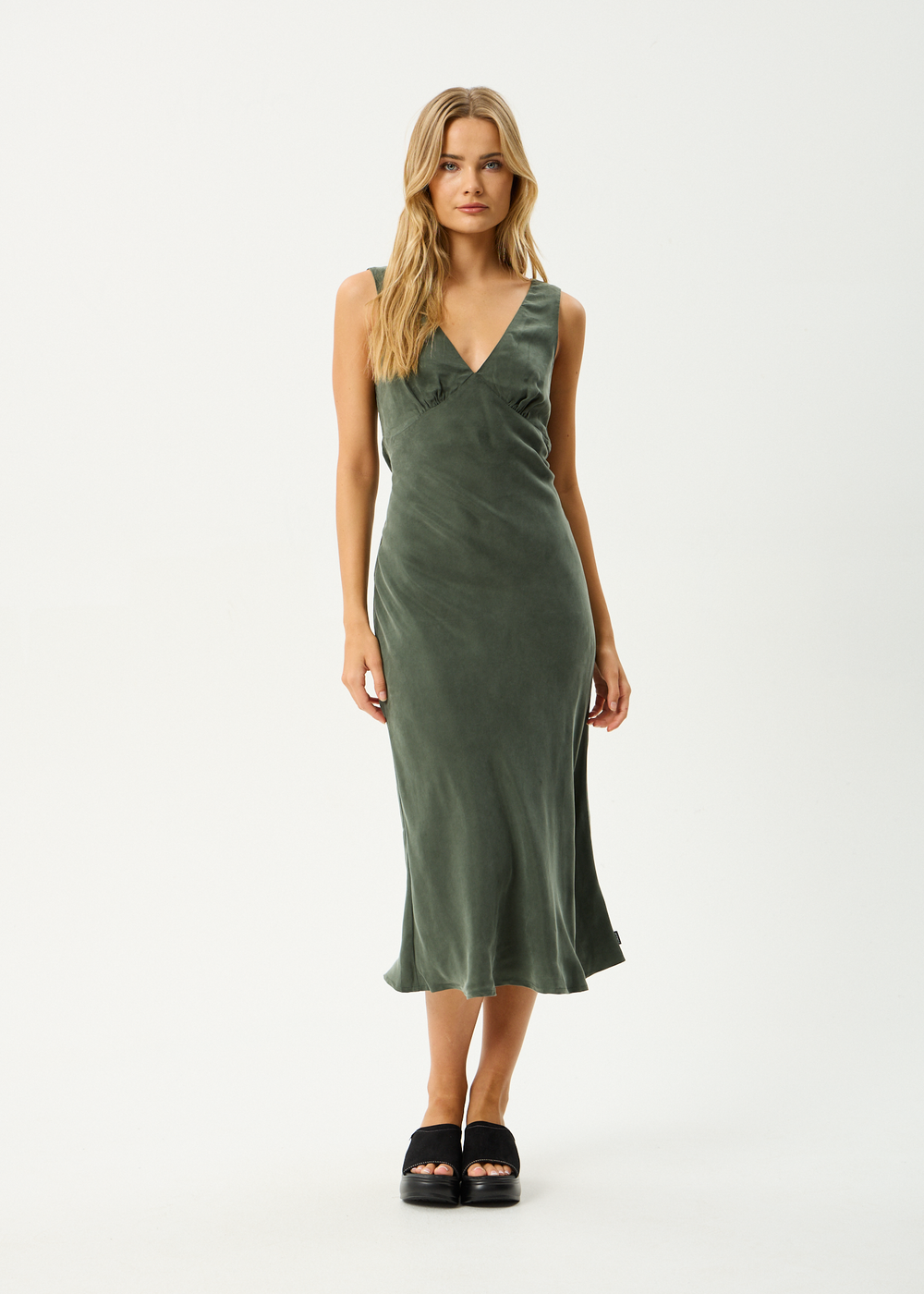 Womens Cupro Maxi Dress Gia - Deep Green - AFENDS