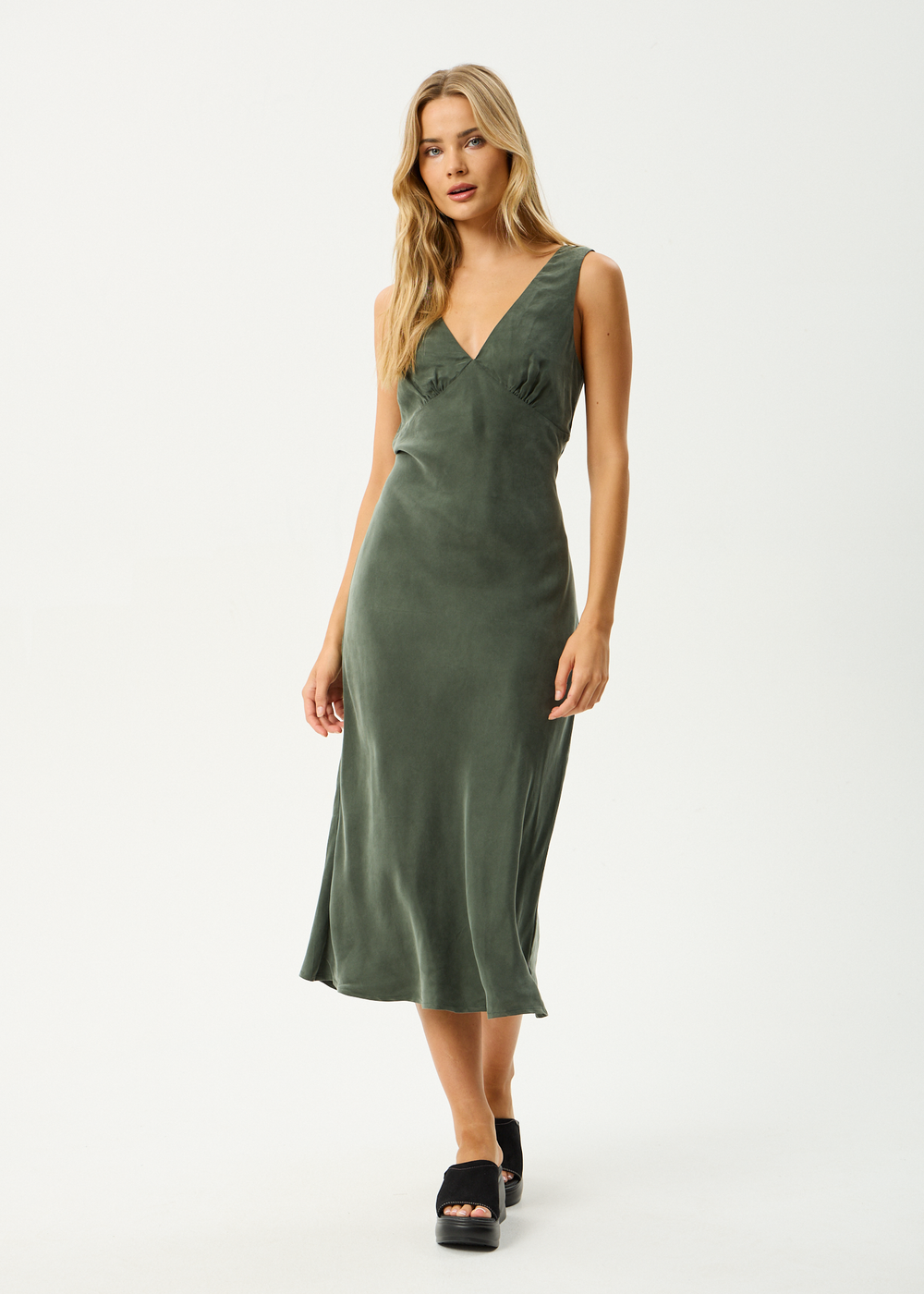 Womens Cupro Maxi Dress Gia - Deep Green - AFENDS