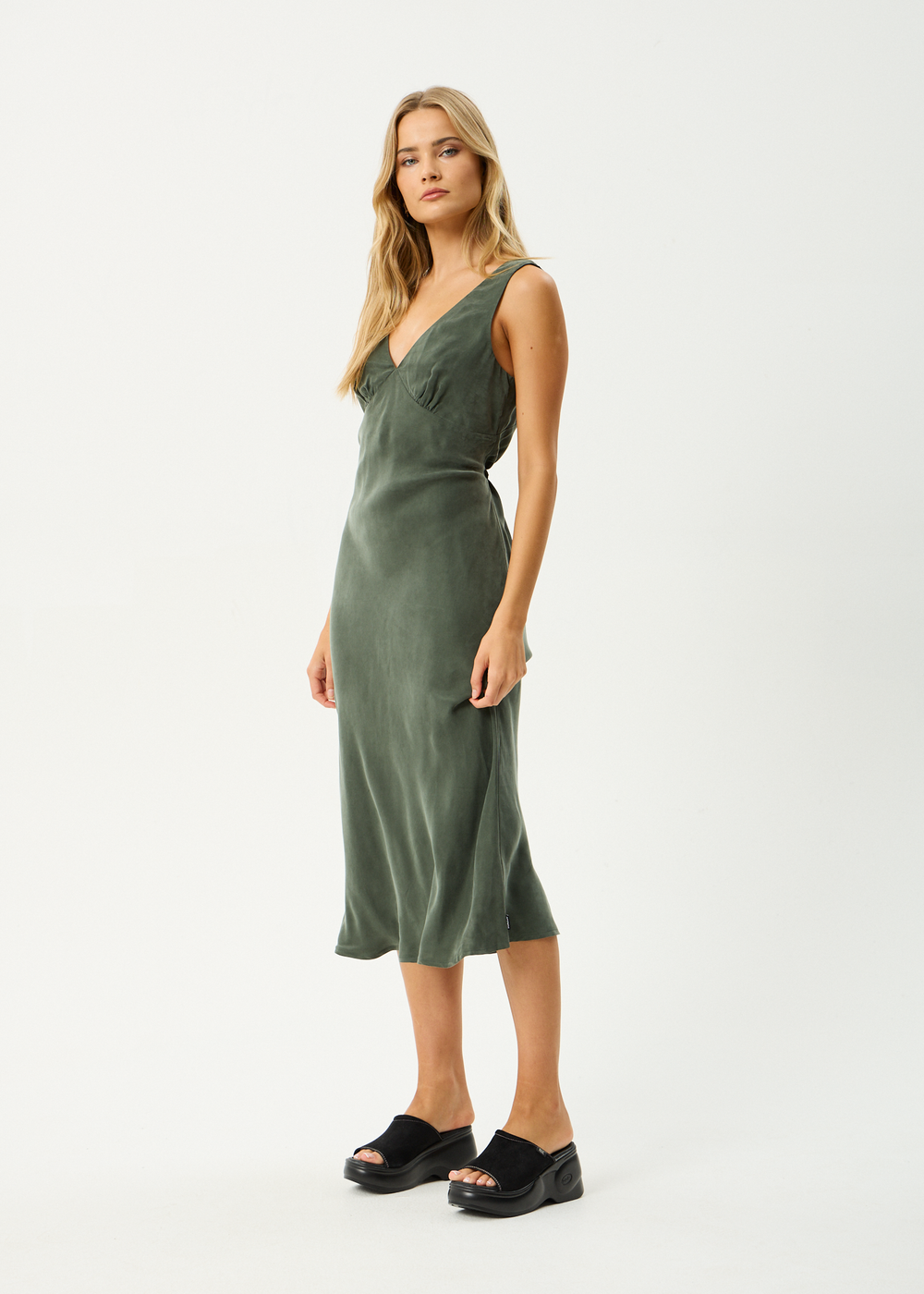 Womens Cupro Maxi Dress Gia - Deep Green - AFENDS