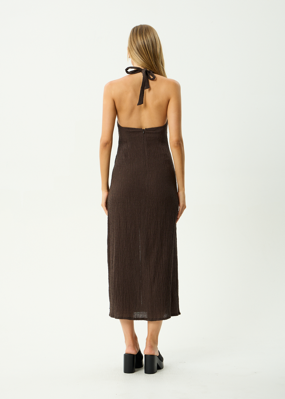 Womens Seersucker Halter Maxi Dress Andy - Coffee - AFENDS