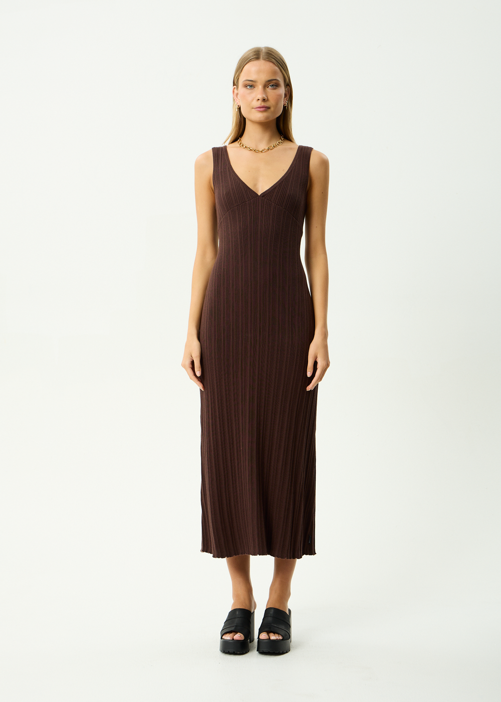 Womens Knit Midi Dress Iris - Coffee - AFENDS