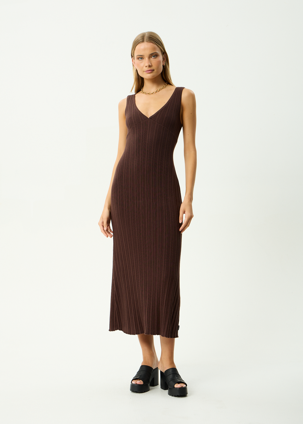 Womens Knit Midi Dress Iris - Coffee - AFENDS