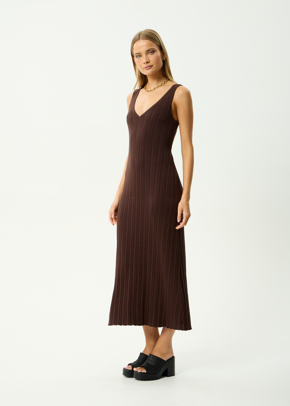 Womens Knit Midi Dress Iris - Coffee - AFENDS