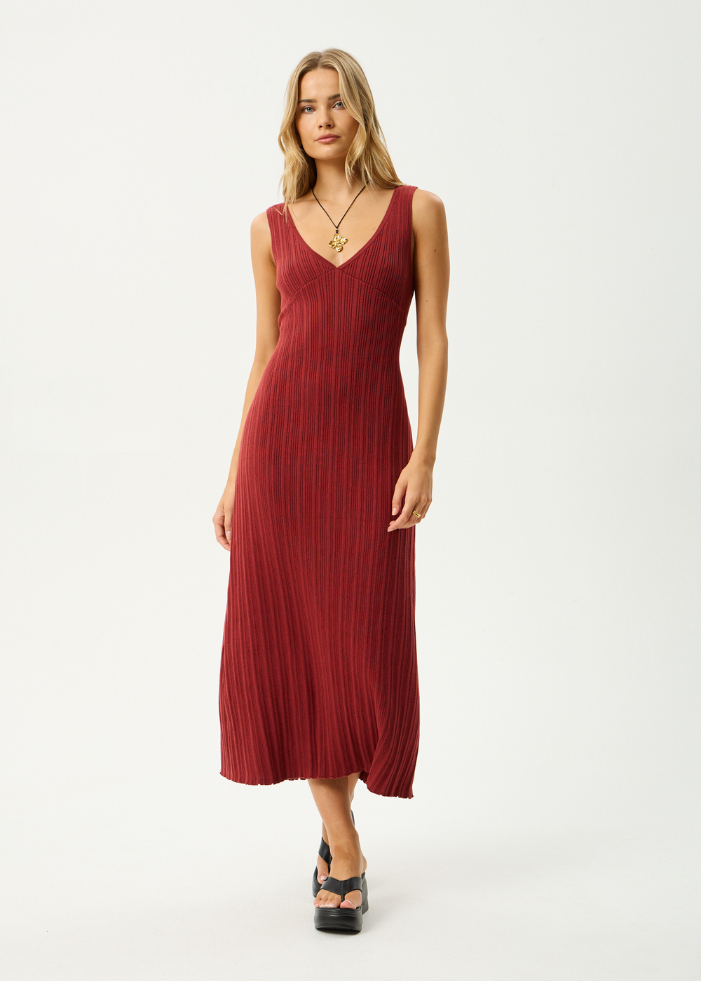 Womens Knit Midi Dress Iris - Red Rum - AFENDS