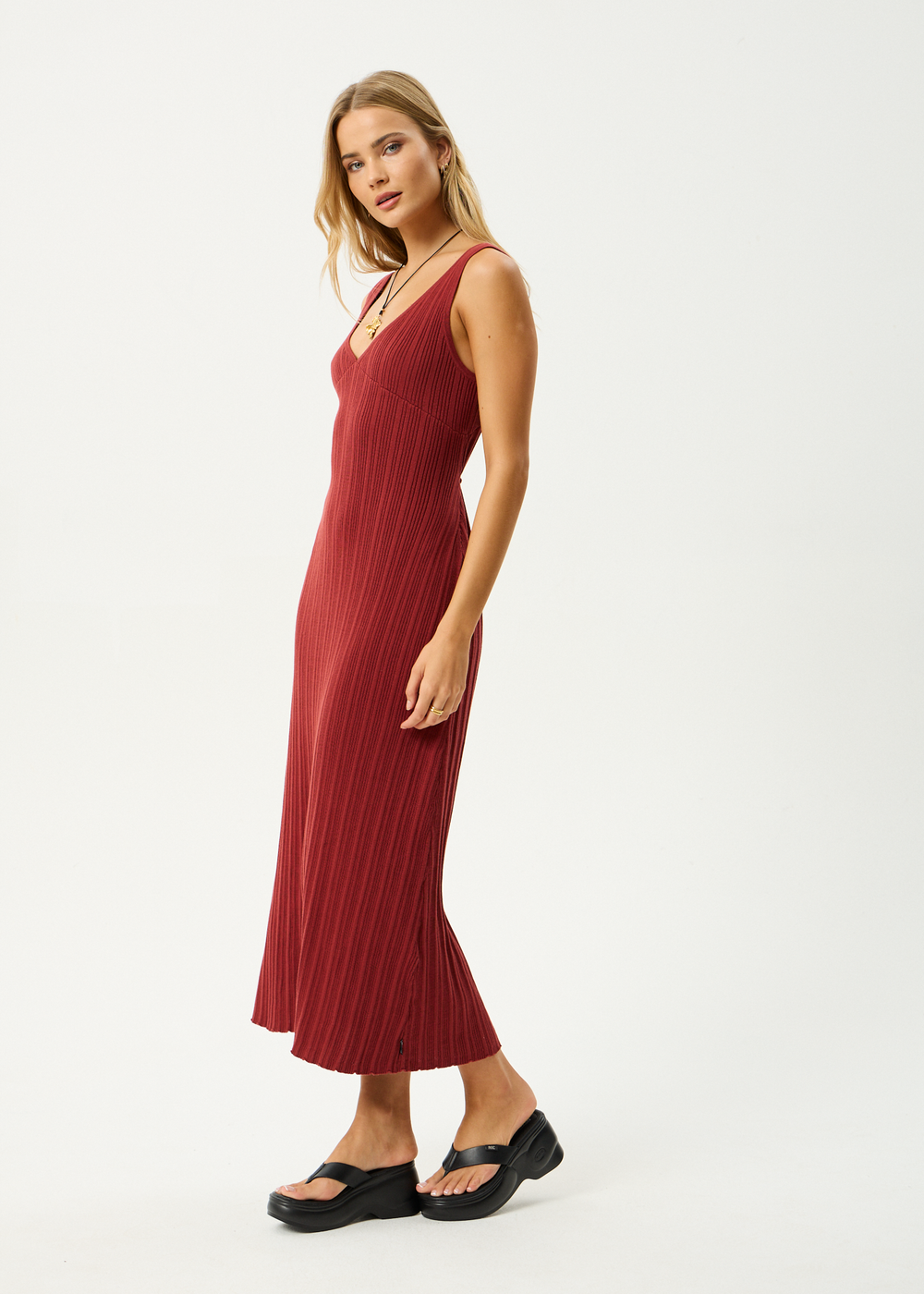 Womens Knit Midi Dress Iris - Red Rum - AFENDS