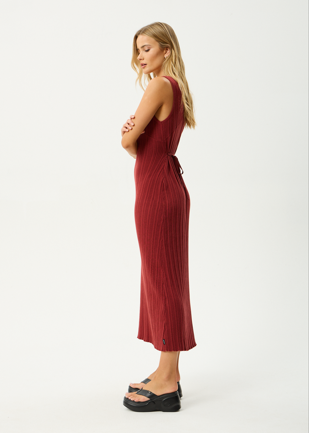 Womens Knit Midi Dress Iris - Red Rum - AFENDS