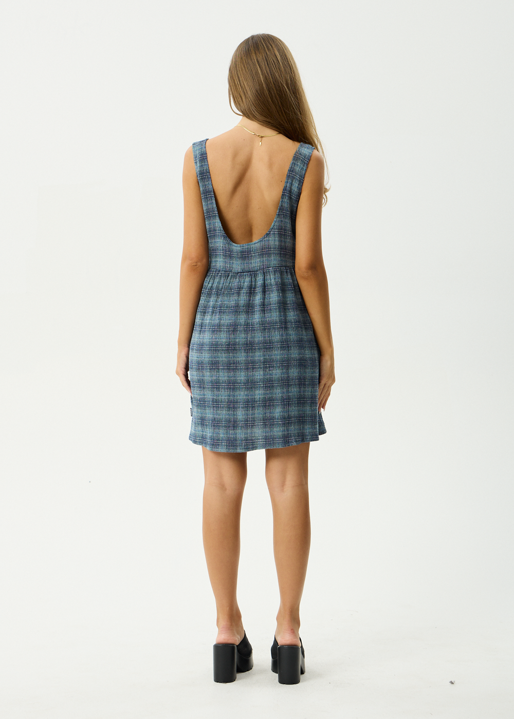 Womens Seersucker Mini Dress Jesse - Navy Check - AFENDS
