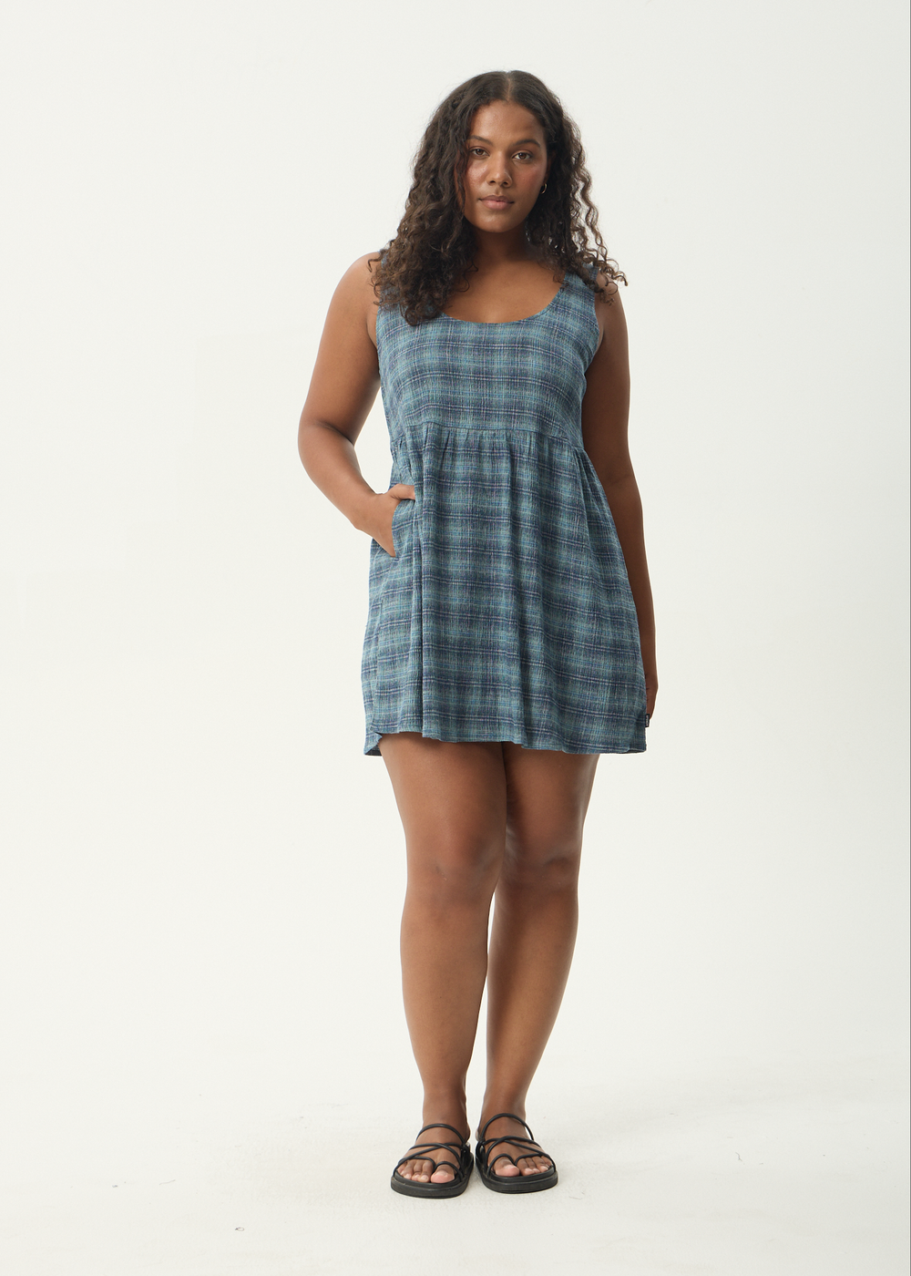 Womens Seersucker Mini Dress Jesse - Navy Check - AFENDS