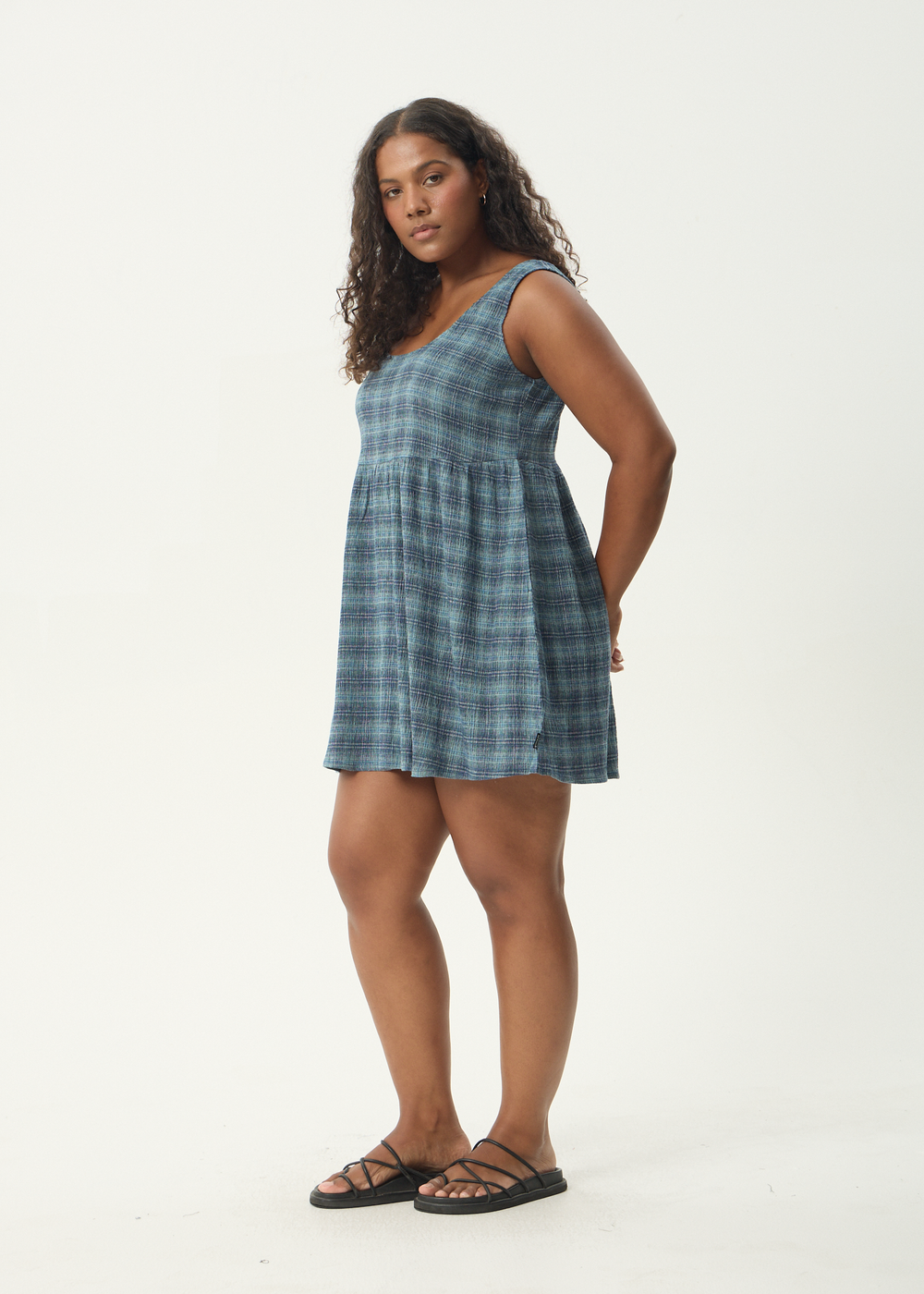 Womens Seersucker Mini Dress Jesse - Navy Check - AFENDS